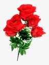 Ramo de 5 rosas con adornos blancos,  largo 50 cm, corola 10 cm
