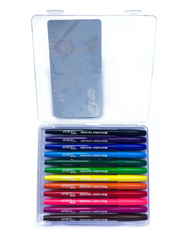 Marcador escolar estuche rigido La Selva de 12 colores