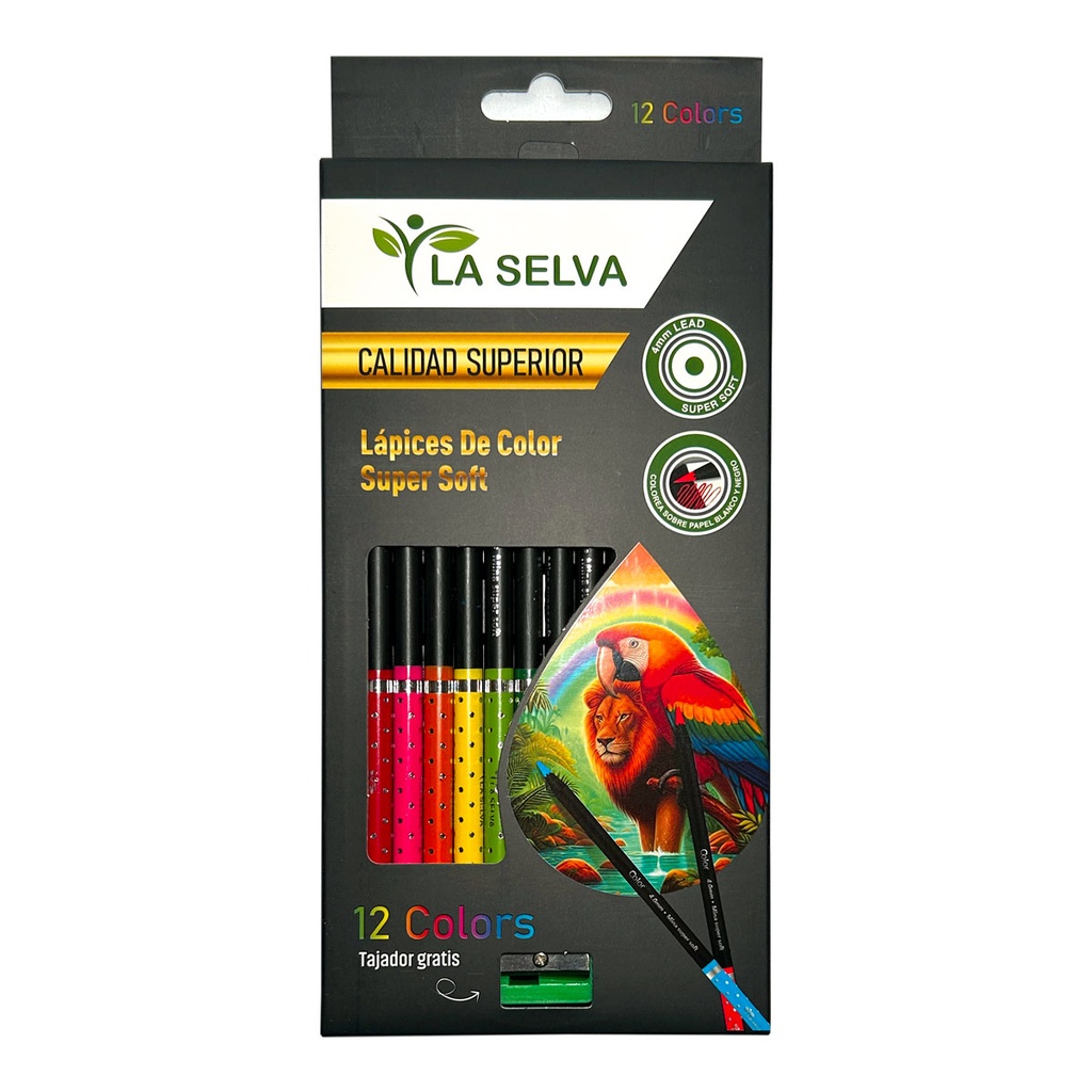 [LS417SS-12] Color largo redondo mina 4mm SUPER SOFT madera negra La Selva de 12 colores + tajador