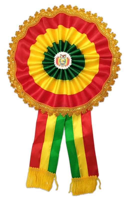 Escarapela Tricolor borde con grecas dorado DIAMETRO de 38CM
