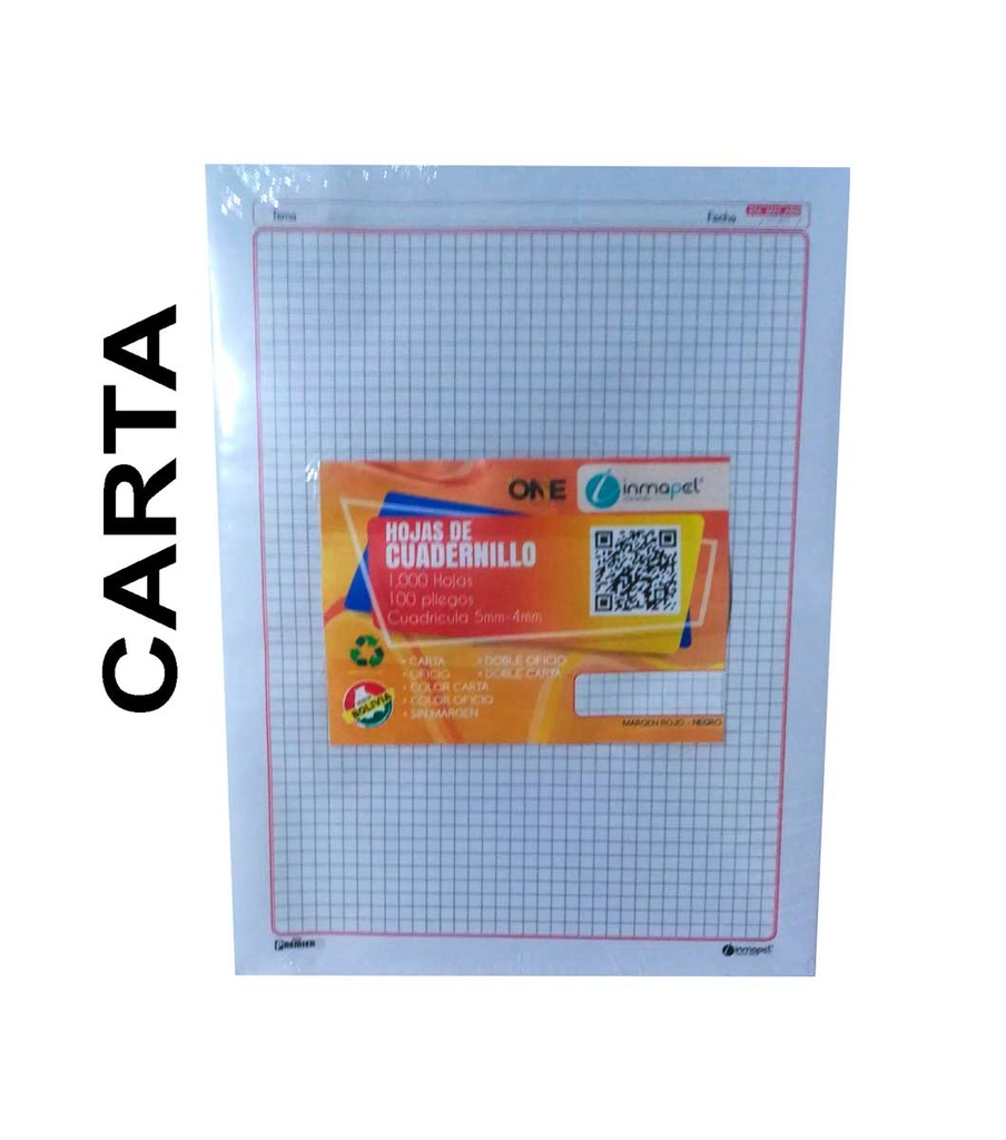 Hojas cuadernillo MARGEN ROJO Carta Inmapel (100 Paquete de 10 hojas)