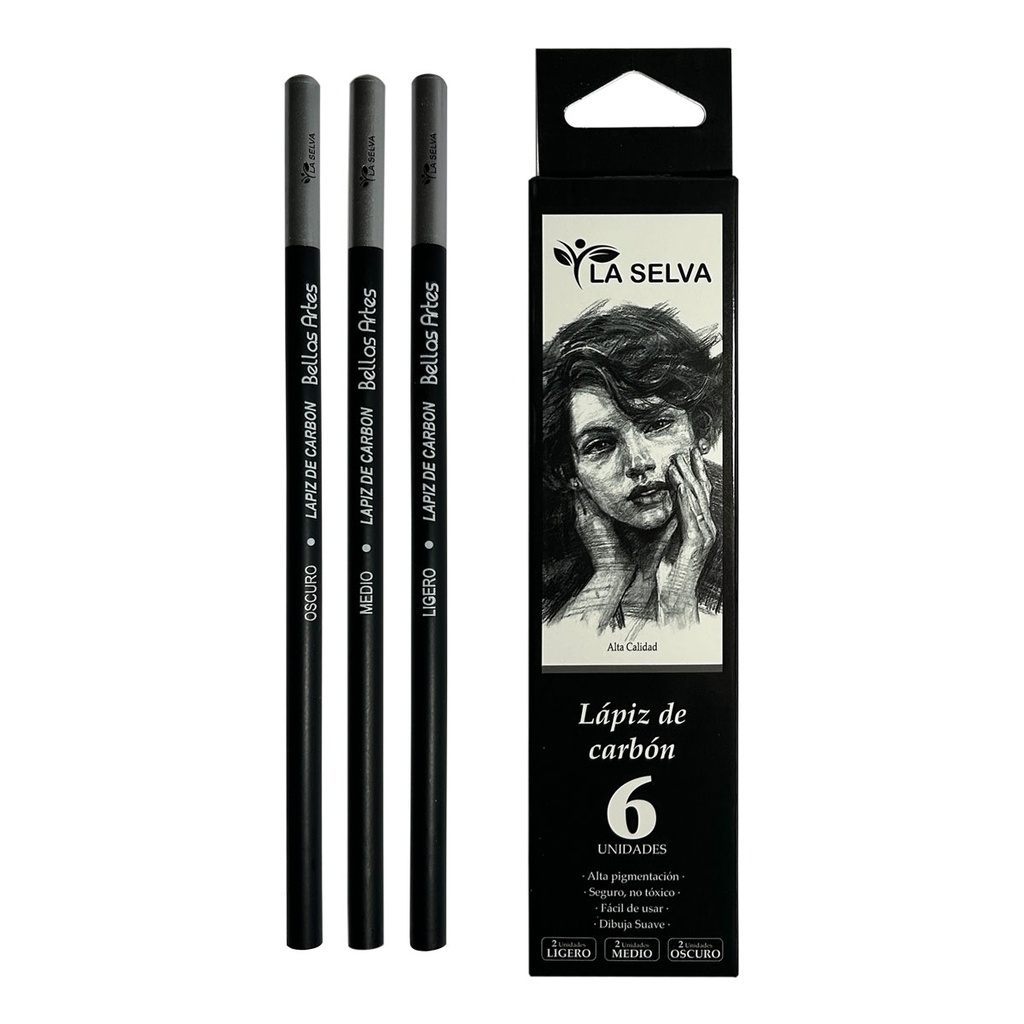 [LS4300C] Lapiz de carbon (LIGERO-MEDIO-OSCURO)  La Selva cajita de 6pcs