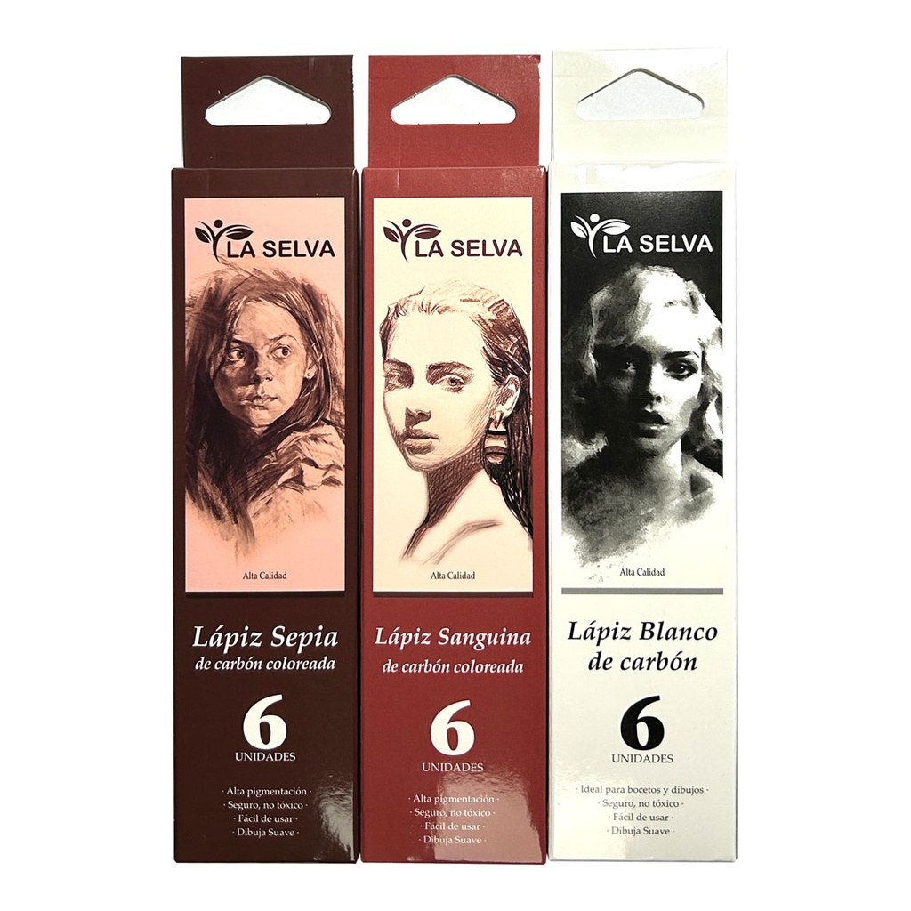 [LS4300B] Lapiz de carbon coloreada La Selva cajita de 6pcs (Blanco)