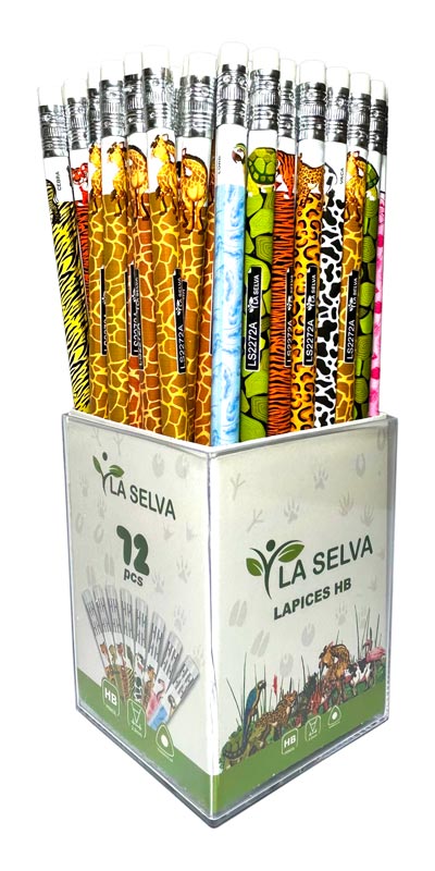 [LS2272A] Lapiz negro con diseños de animales HB mina 2.2mm La Selva de 72pcs