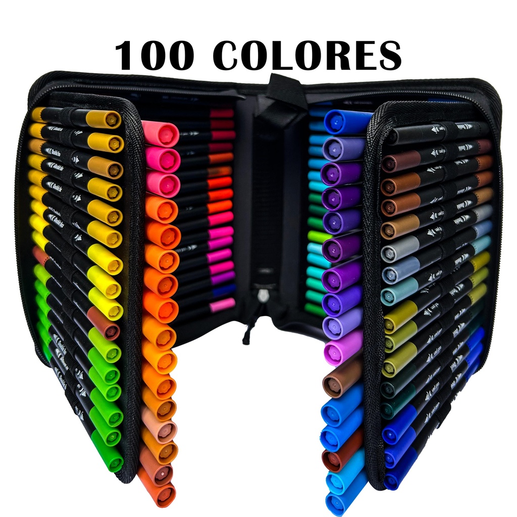 [CD-100] Marcador DUAL TIP 1-2mm aprox. y punta pincel de 100 colores