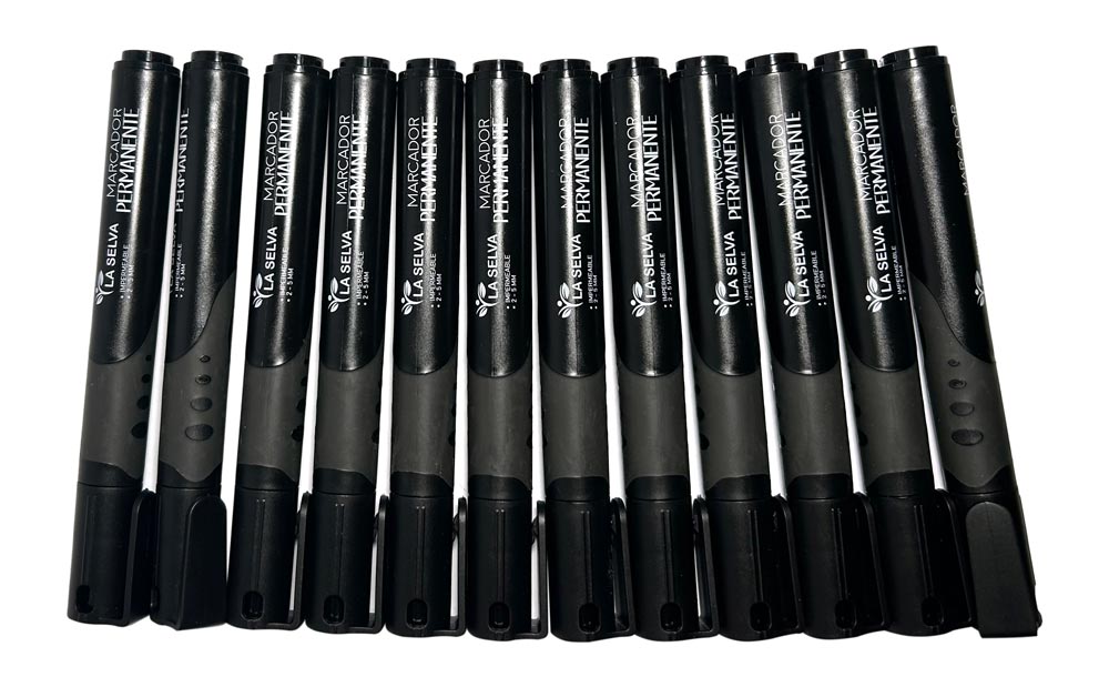 [LS-110-N] Marcador permanente LA SELVA ergonómico de 12pcs NUEVO (Negro)