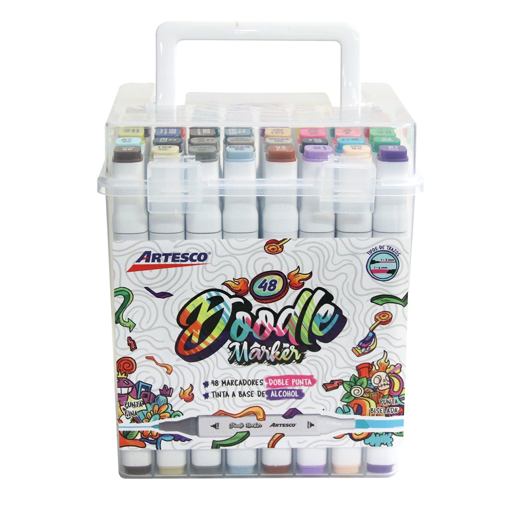 [DOO-80] Marcadores DOODLE doble punta biselado y redondo 5/1.5mm frasco rigido de 80 colores