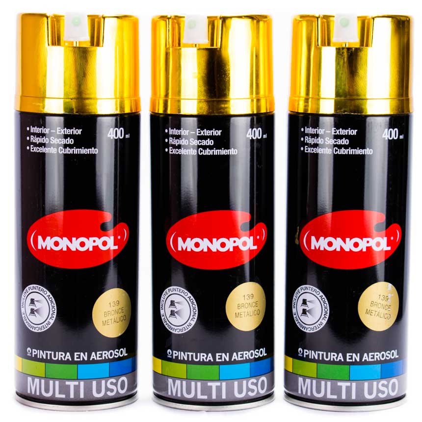 [400-139] Pintura en aerosol MULTI USO METALICA/cromo Monopol 400ml (Dorado)