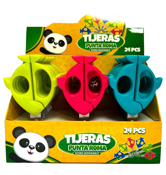 Tijeras punta roma Modelo pescado CreArte 3 colores   24pcs