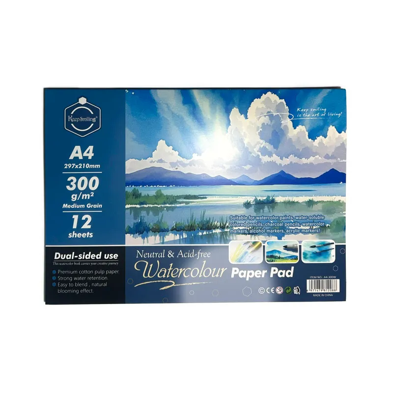 [A4-300] Cuaderno de dibujo o acuarela Watercolor Pad A4 de 300g, block de 12 hojas