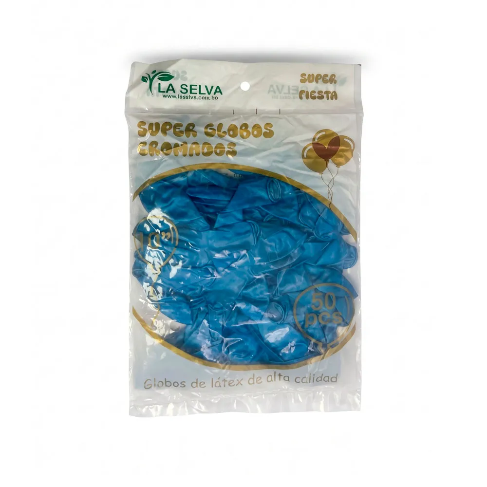 [LS9100M-AZ] Globos CROMADOS super fiesta La Selva, bolsa de 50pcs (Azul)