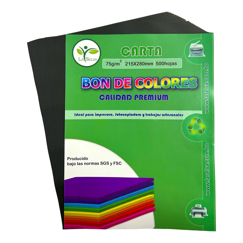 [CO75-NE] Bon colores enteros OFICIO La Selva 500hojas (Negro)