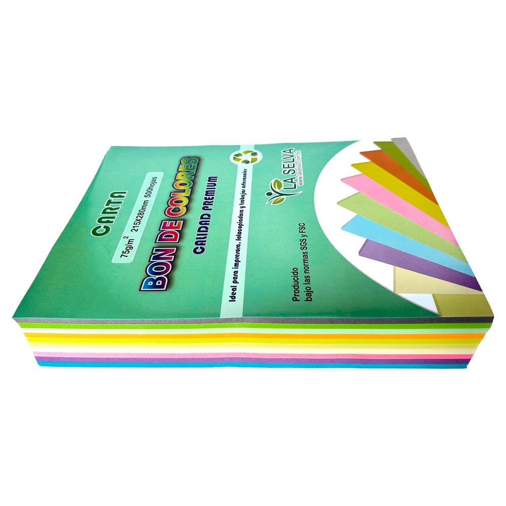 [BPN500C] Bon de 10 colores pasteles y neones 500 hojas Carta La Selva
