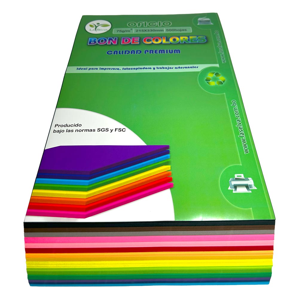 [B15-OF] Bon de 15 colores 500hojas OFICIO La Selva